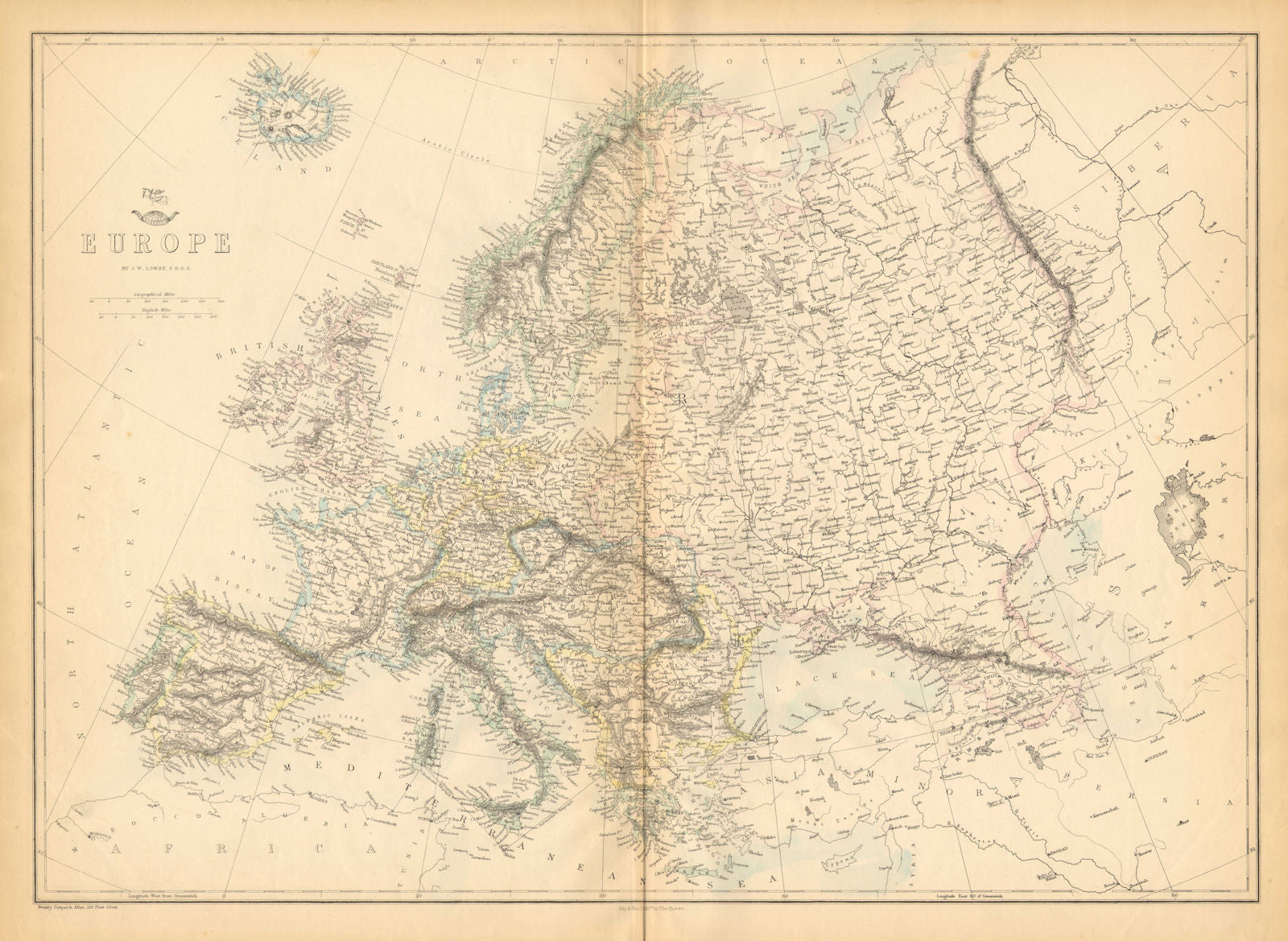 EUROPE. Shows Prussia British Ionian Islands Ottoman Empire. LOWRY 1863 map